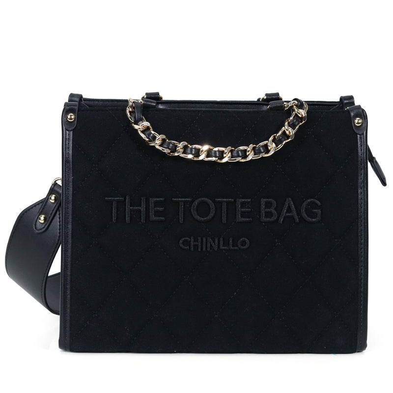 Chinllo حقيبة يد تشينلو للنساء، محفظة ستاتشيل مبطنة وحقائب يد بحزام كتف (E.Black-Ss) - Image 1